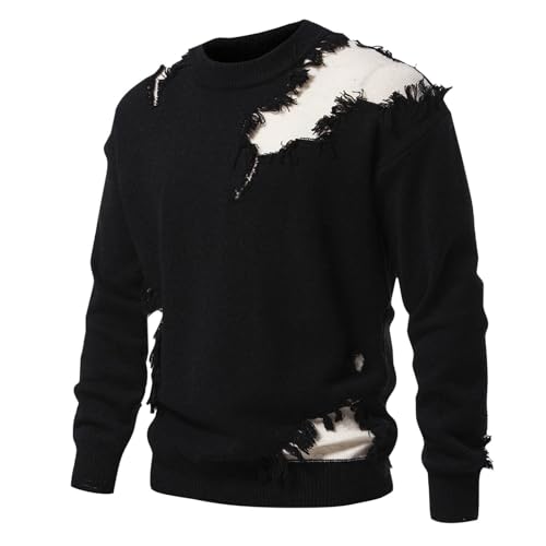 Crewneck Knitted Sweaters for Junior Boy Grunge Sweater Pullover y2k Tops Men Ripped Distressed Knit Sweater Jumpers2