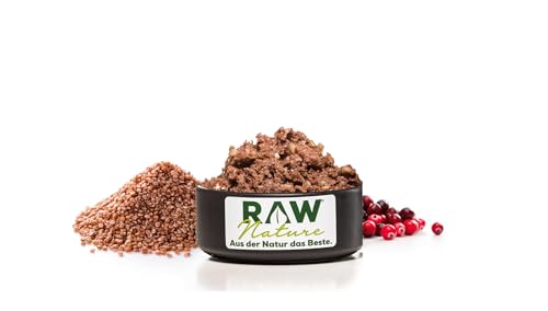 RAW Nature - Hirsch Pur 6x400g - Mit Buchweizen und Cranberries - Nassfutter für Hunde - Hoher Fleischanteil - Monoprotein - Alleinfuttermittel - Getreidefreies Hundefutter