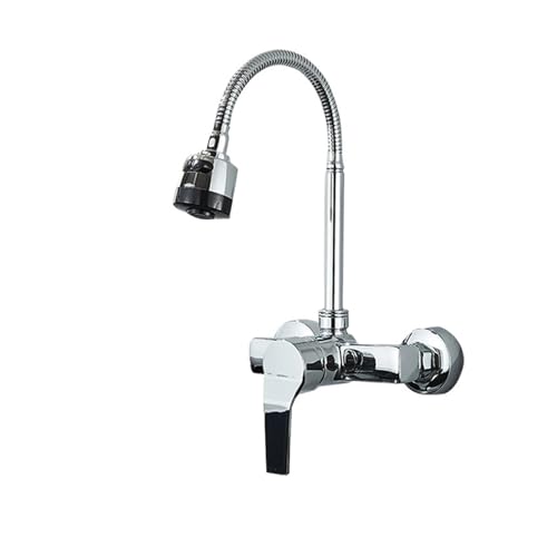 Robinet d'évier de cuisine chromé mural avec mitigeur orientable chaud froid