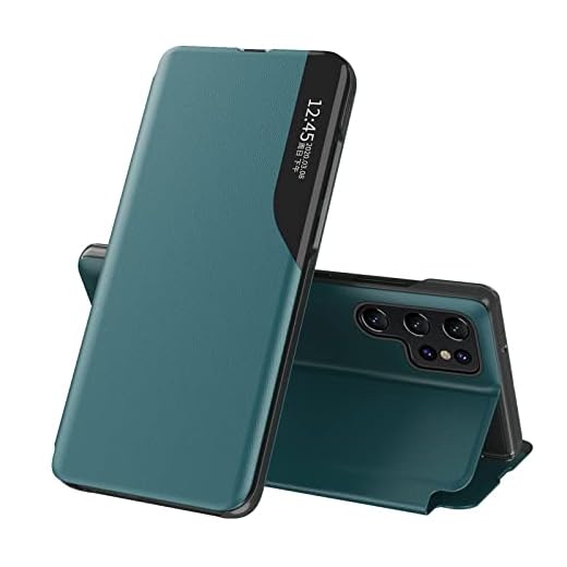 LEMAXELERS Capa para Galaxy S21 Ultra, Samsung S21 Ultra Fashion Slim Business Smart View Capa protetora magnética à prova de choque para Samsung Galaxy S21 Ultra, Verde QH