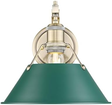 Golden Lighting 3306-1W AB Orwell 10" Tall Wall Sconce - Aged Brass/Pine Green Shades