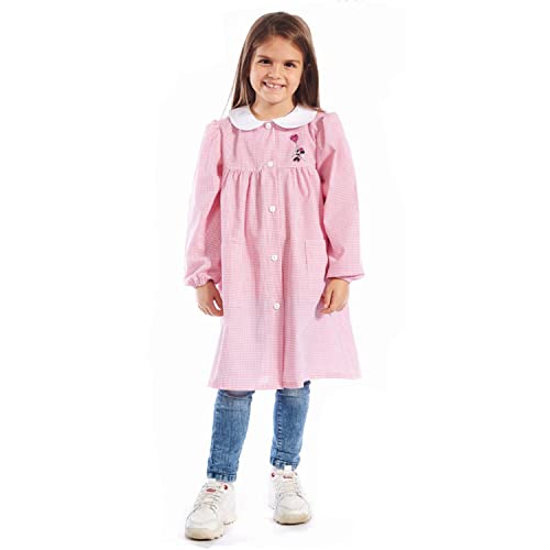 Tablier de maternelle quadrillée rose pour fille d'école maternelle (taille 50 hauteur 98)