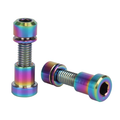 Image of Titanium Bolt M5x16 18 20mm with Washer Steerer Clamp Nut for Bicycle Stem Front Forking Lock Pack of 2 (Rainbow, M5x16mm)