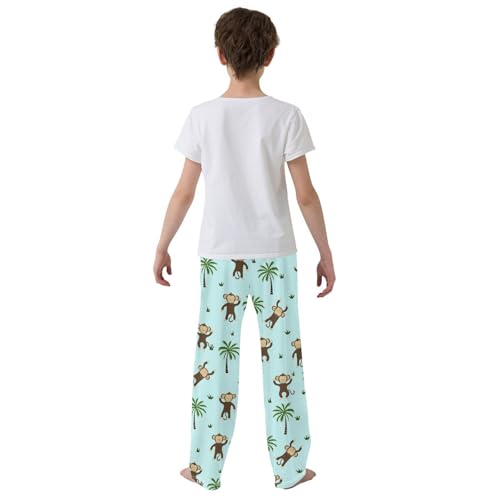 ZZXXB Monkey Palm Leaves Boys Long Pants Soft Trousers Elastic Waist Kids Lounge Bottoms with Pockets S-XL3