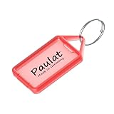 Paulat Klapp-Anhänger, Schlüsselanhänger aus Kunststoff mit Ring, aufklappbar und beidseitig lesbar & beschriftbar, Nr. 12 (mittel), 8 Farben (50 Stück, transparent-rot (25))