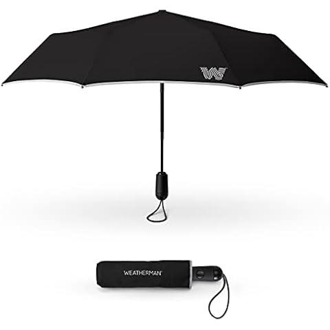 Weatherman Umbrella - Premium Small Compact Mini Umbrella for Travel - Windproof Umbrella Resists Up to 45 MPH Winds - Travel Umbrellas for Rain, Wind, Purse, Pocket, Backpack, Car - Portable Travel Umbrella Easy Auto Open Close w/ Strong Fiberglass Frame (Black) Cover