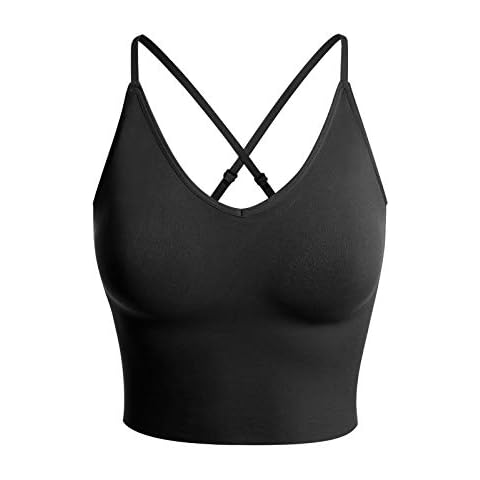 Design by Olivia Women's Casual Seamless Padded Workout Sports Bra Cami Cropped Yoga Tank Top with Adjustable Straps Black SM Cover