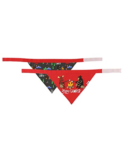 Lazy One Dog Bandana, Reversible Cotton Bandanas for All Dog Sizes (Happy Camper, Large)