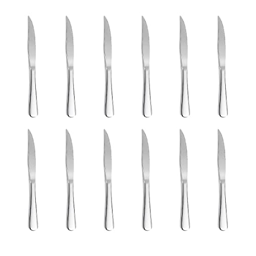 12-piece Bright Silver Steak Knives, Steak Knives Set Of 12, Stainless Steel Dinner Knives Set, Steak Knife Set, Serrated Butter Knife, Dishwasher Safe