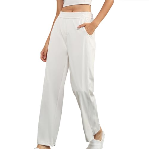 XINXINIO Pantalones deportivos sueltos para mujer, cintura alta y transpirables, pantalones de yoga con bolsillo lateral, Albúmina, S