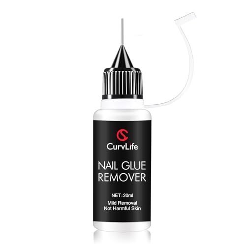 Curvlife 20ml Pinpoint Nail Glue Remover for Press on Multi-Functional Remover for Nails Tips Gentle Glue Remover for Gel x Nails Non-Acetone Nail Polish Remover