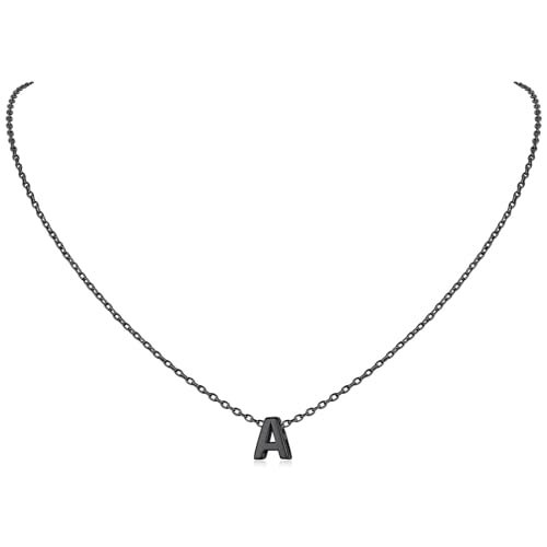 ChicSilver 925 Sterling Silver Initial Necklace for Women Dainty Letter Jewelry Personalized Gift Black 19.S