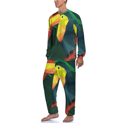 Pyjama homme perroquet géométrique, l'ensemble manches longues idéal à offrir