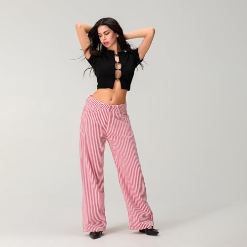 Y2k Striped Bell Bottom Jeans for Women Baggy High Waisted Wide Leg Boyfriend Jeans Teen Girls Cute Flare Denim Pants3