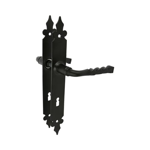 Amig - Ensemble de poignées Mod. 106PG72 | 270 x 36 mm | Poignée en Zamak avec plaque en acier | Finition noire | Inclut une rosace Gorja de 72 mm | Carré de 8 mm | Style Rustique Forgé à la Main