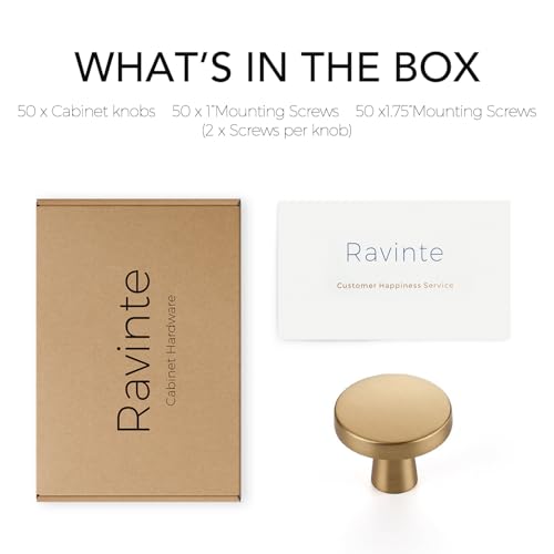 Image of Ravinte 50 Pack Drawer Pulls 1-1 /4 Inch Kitchen Cabinet Knobs Solid Round Dresser Drawer Knobs Champagne Bronze Dresser Knobs Drawer Knobs Simple Cabinet Hardware for Cupboard Drawer Pulls