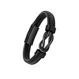 shegenfaiya Braided Leather Bracelet for Men Black with Stainless Steel Clasp - Perfect for Everyday Wear & Gifts Christmas & Valentine's Day