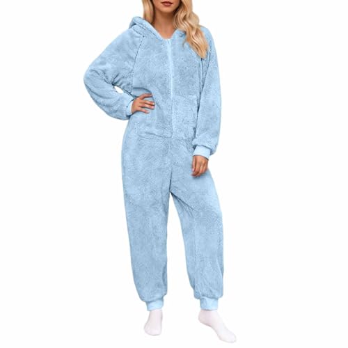 Genérico Pijama de Felpa Enterizo Tipo Onesie Suave y CóModo Ropa de Domir Largo de Un Solo Color con Capucha Pijama de Felpa Mono de Invierno para Mujer Cálido y Acolchado
