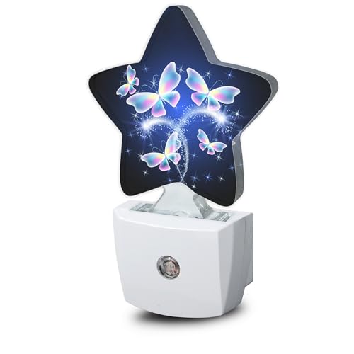 Image of Transparent Butterfly Plug-in Night Light with Dusk-to-Dawn Sensor for Bedroom,Bathroom and Living Room Sleep Friendly lamp for Women /Girls /Boys Gift,0.5W