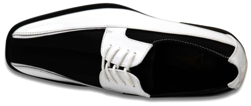 Image of BMY Men's Striped Satin Matching Patent Upper Oxfords Formal Dress Shoes