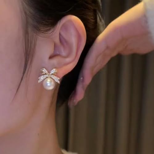 Pearl Rhinestone Bow Earrings - Red Ball Christmas Jewelry for Women3