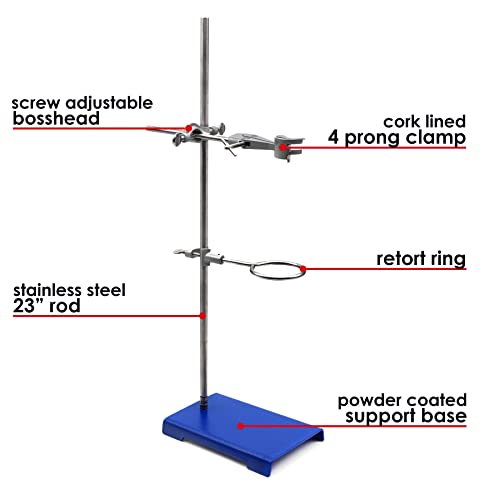 image for EISCO Chemical Resistant Steel Ring Stand Set - Lab Stand Support with