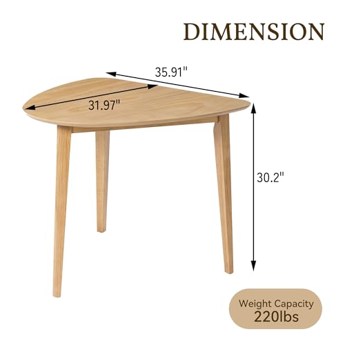 Image of Merax Modern Triangular Side Table, Space-Saving 36 inch Wood Accent Table for Living Room, Bedroom, Solid Rubber Wood & MDF, Natural