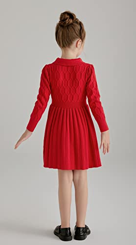 SMILING PINKER Girl Dress Long Sleeve Cable Knit Sweater Turn Down Collar with Neck Scarf3