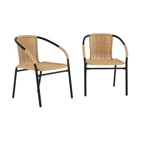 Image of Flash Furniture Lila 2 Pack Beige Rattan Indoor-Outdoor Restaurant Stack Chair