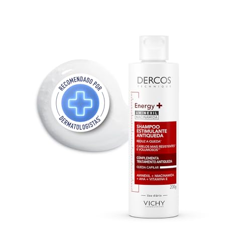 Vichy Dercos Energy+, Shampoo Estimulante, Tratamento Antiqueda para Cabelos Fracos e Quebradiços, Fortalece os Fios com Aminexil, AHA, Niacinamida e Vitamina E, 200g