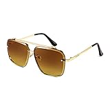 FEISEDY Sunglasses, Fashion Square Pilot Sunglasses, Vintage Metal Gradient Glasses for Men and Women, B4104