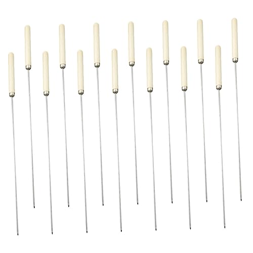 VINTORKY 25Piezas Pinchos de Carne Inoxidable con Mango de Madera Brochetas Reutilizables para Barbacoa Resistentes y Cómodos de para Asar Verduras y Carne