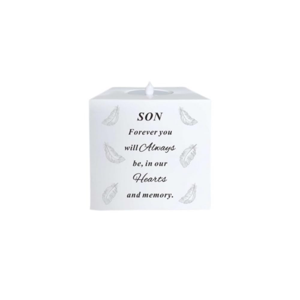 Son - Memorial Flickering Candle Holder with Feather Design David Fischhoff