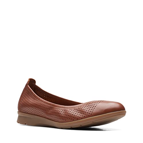 Clarks Jenette Ease Ballet Flat, Tan Leather, 8.5 Medium #TOP4