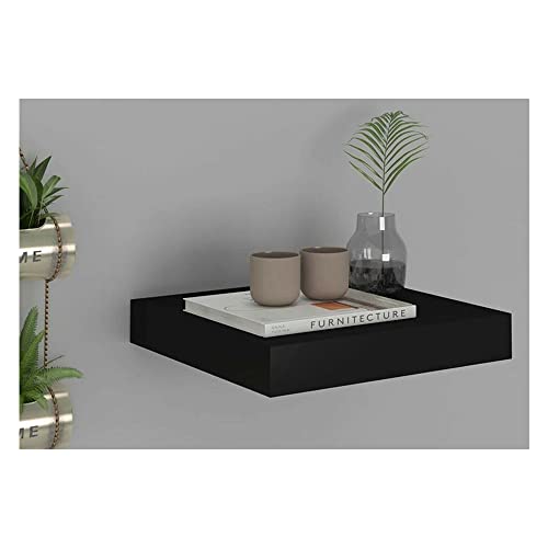 Kasahome Estante de pared de forma cuadrada de madera MDF con soporte de desaparición de estantes, decoración del hogar o la oficina, tienda, color negro, 25 x 25 cm Cover