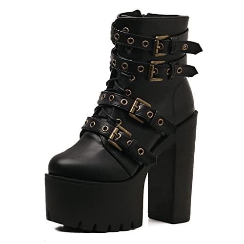 High Heels Platform Combat Boots for Women Ankle Strap Gothic Style Plus Size