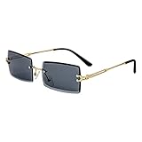 Gleyemor Rimless Rectangle Sunglasses for Women Mens Fashion Vintage Frameless Square Glasses with Gradient Lens (Grey)