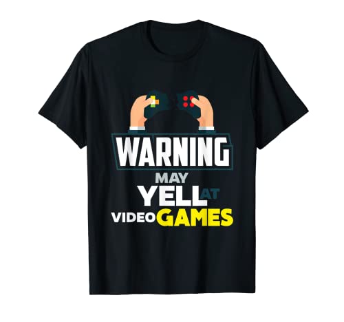 Advertencia puede gritar en videojuegos Nerd Geek Gamer camiseta regalo Camiseta