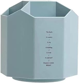 Dproptel Rotating Pen Holder, 360° Rotatable 5 Grids Pen Box Desktop Storage Organization Makeup Storage Box, Art Brush Storage Box Suitable for Office, Home, School (Blue)