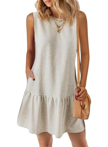 Image of PRETTYGARDEN Casual Short Summer Dresses for Women 2025 Sleeveless Crewneck Cute Ruffle Loose Vacation Mini Tshirt Dress
