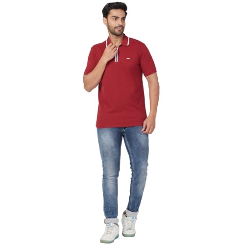 Image of Park Avenue Men's Slim Fit Solid Pattern Cotton Blend Half Sleeve Polo Neck Casual T-Shirt