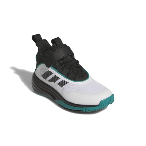 adidas Own The Game 3.0 Mid Top Elastic Lace & Strap Basketball Sneaker, White/Black/Pure Teal, 5 US Unisex Big Kid3