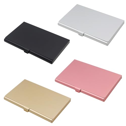 JAKOUE 4 Pack Multicolor Metal Business Card Holder Case, Flip Cover Credit Business Card Holder, Purse Name Card Holders with Buckle-Lock