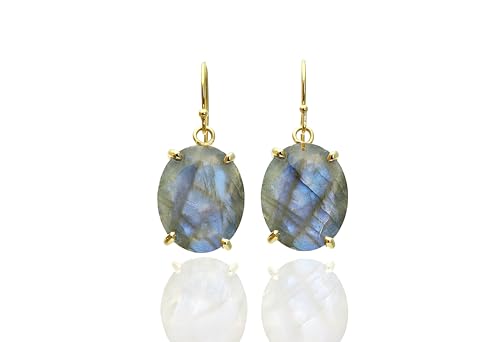 Boucles d'oreilles labradorite ovale en or pour un style élégant au quotidien
