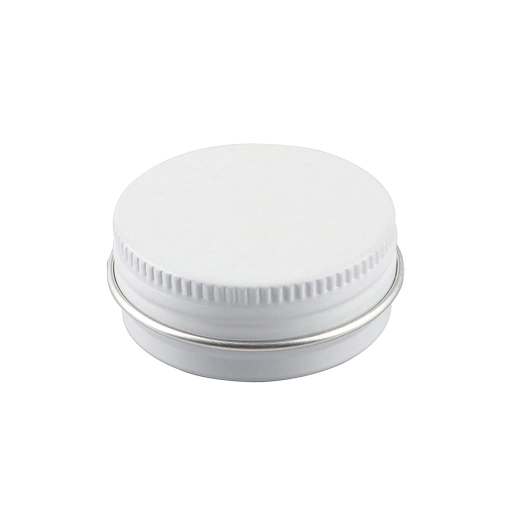 100 Pezzi Barattoli di alluminio 15ml a Vite Bianca Scatola in Alluminio Forma Rotondo, Vasetti per DIY Candele Cosmetico Caramella Gadget Balsamo Labbra, 4x Etichette e 10x Spatola