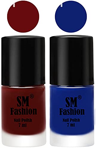 Image of Long Lasting Nail Polish | Nail Paint Combo 7 ml Each) - Set of 2 Wine Red-Blue