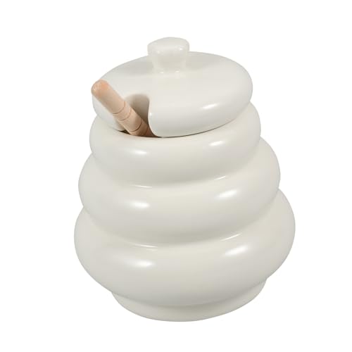 ASAKKURA Honey Jar with Lid Dipper Wood Stirrer Honey Pot for Kitchen or Dining Table