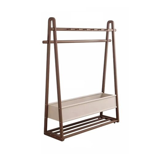 Perchero en Forma de Árbol Perchero de pie de madera maciza, estante de almacenamiento móvil con ruedas, pasillo de entrada, dormitorio con bolsa de tela, estante colgante Perchero de Pie(Walnut,Gran