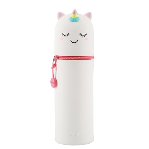 I-TOTAL® - Federmäppchen aus weichem Silikon für die Schule, ausziehbar mit konturierter Form (Cute Unicorn)