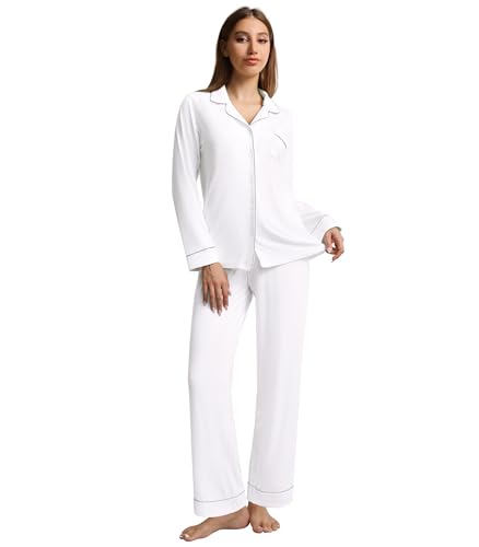 Image of WiWi Viscose from Bamboo Women's Pajamas Set Super Soft Button Down Top and Pants Sleepwear Cooling Pjs S-3X